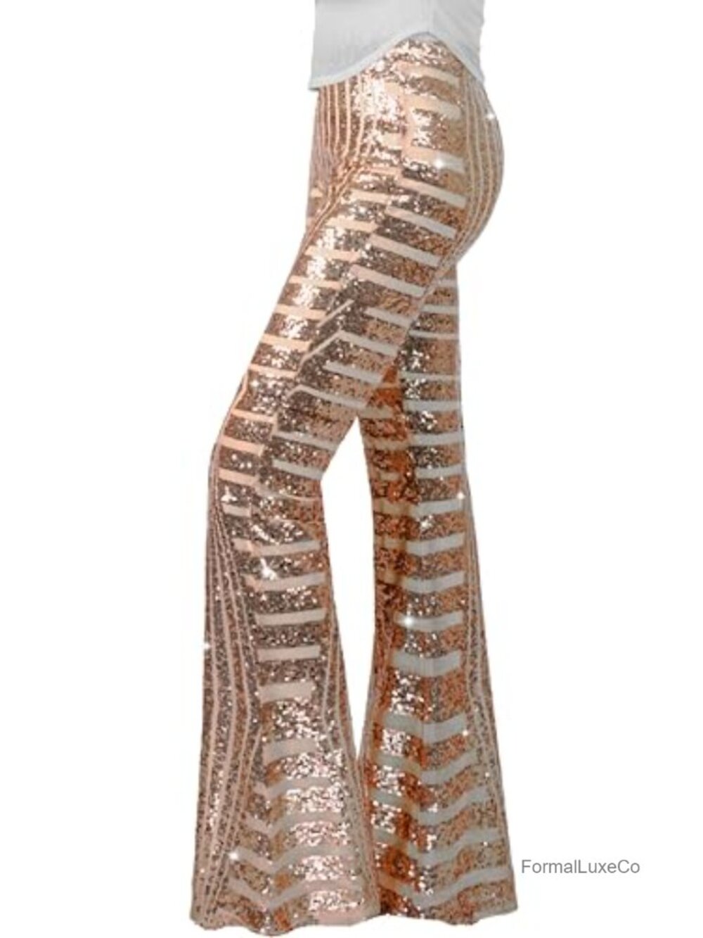 Sparkling Sequin Flare Pants High Waisted Bell Bottom Disco Clubwear